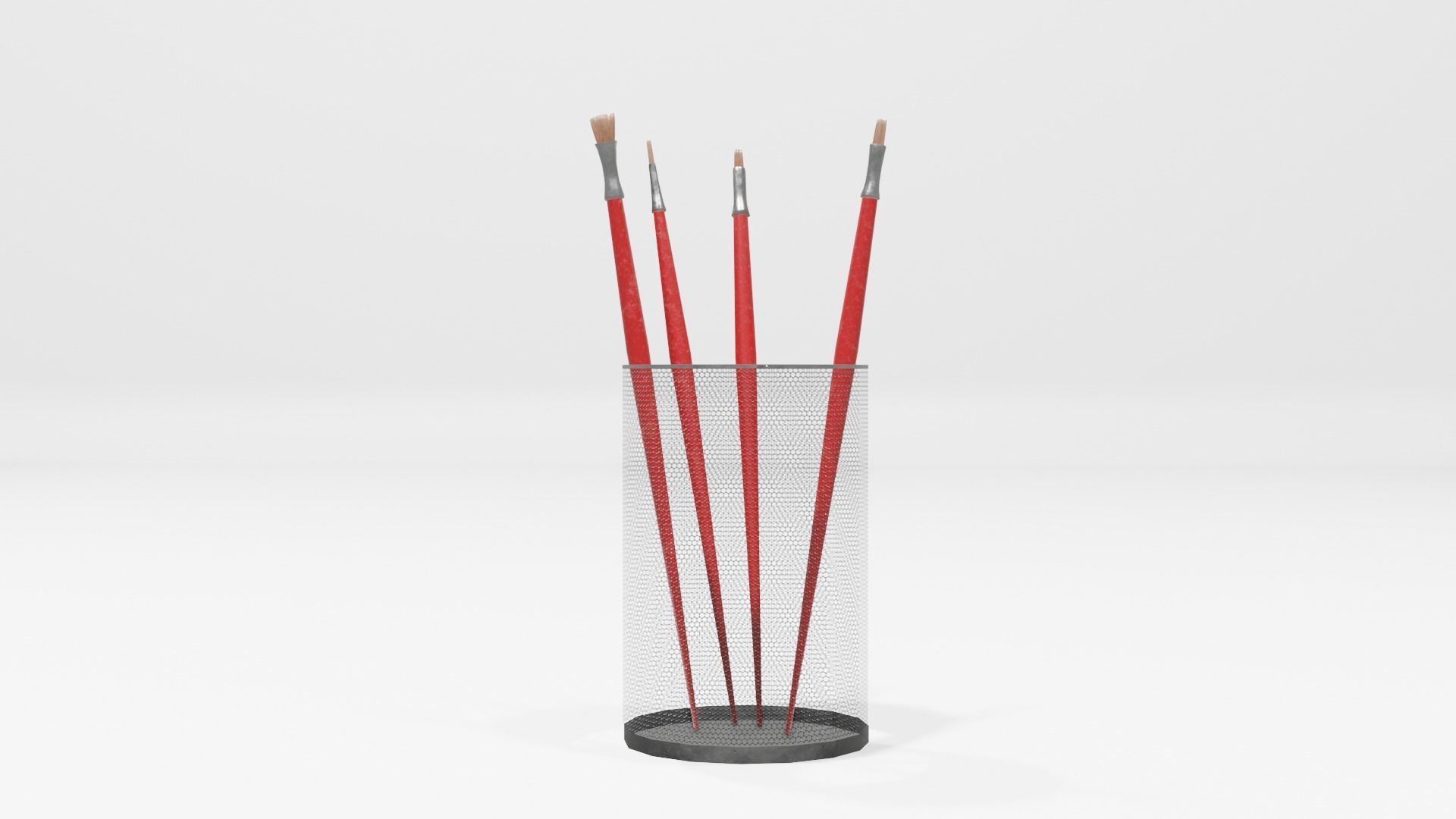 Realistic Brushes pot Low-poly 3D model_7