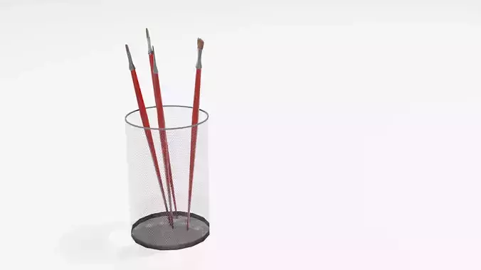 Realistic Brushes pot Low-poly 3D model