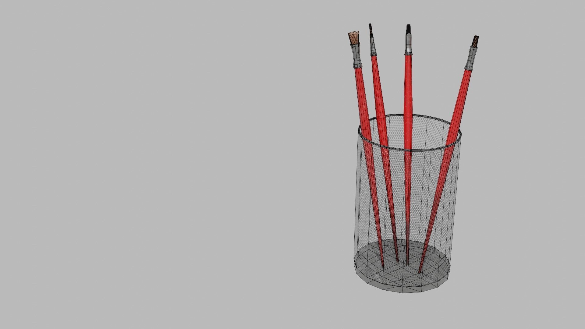 Realistic Brushes pot Low-poly 3D model_5