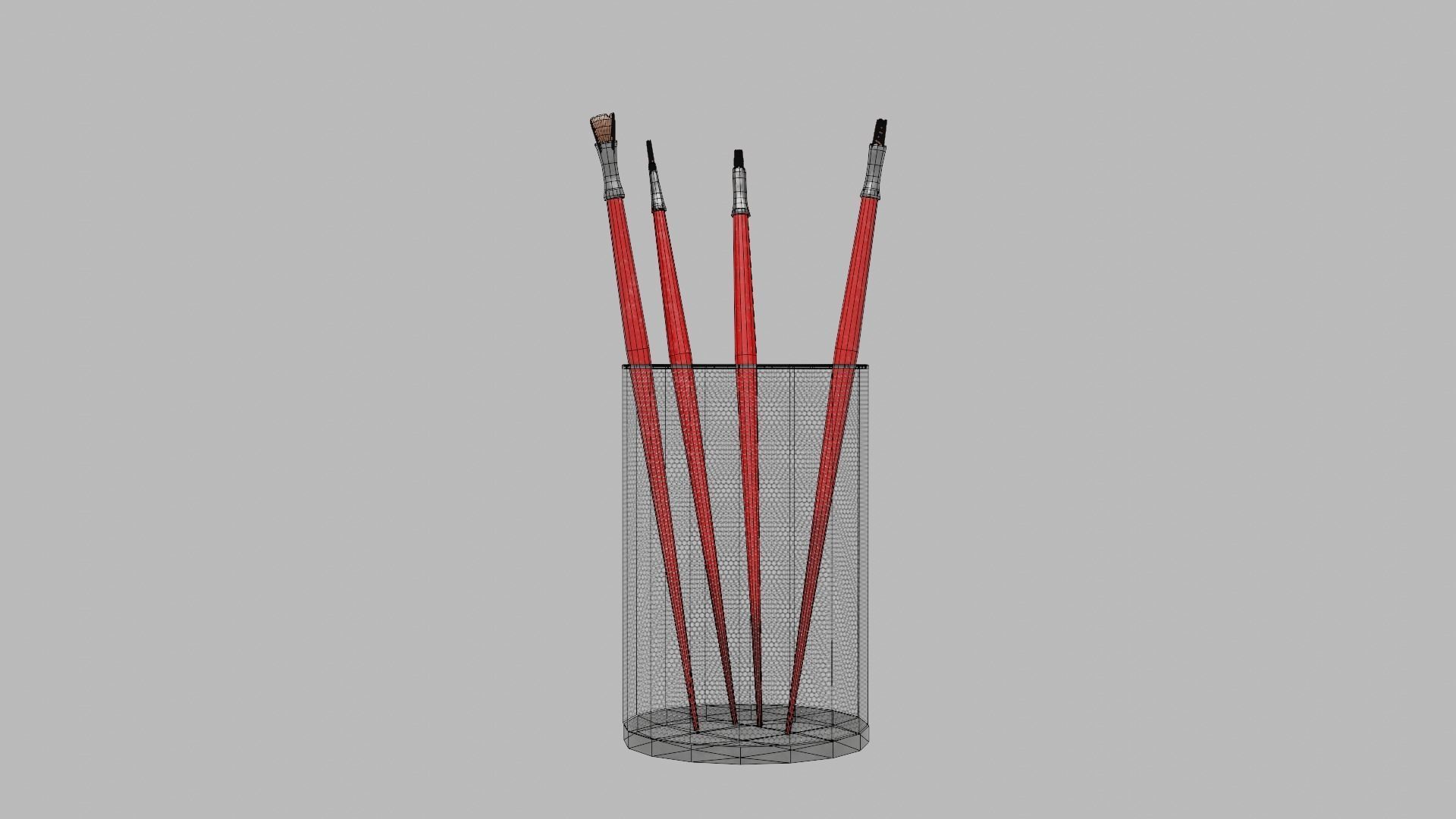 Realistic Brushes pot Low-poly 3D model_8