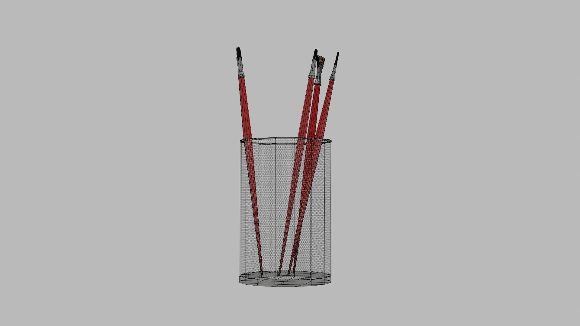 Realistic Brushes pot Low-poly 3D model_17