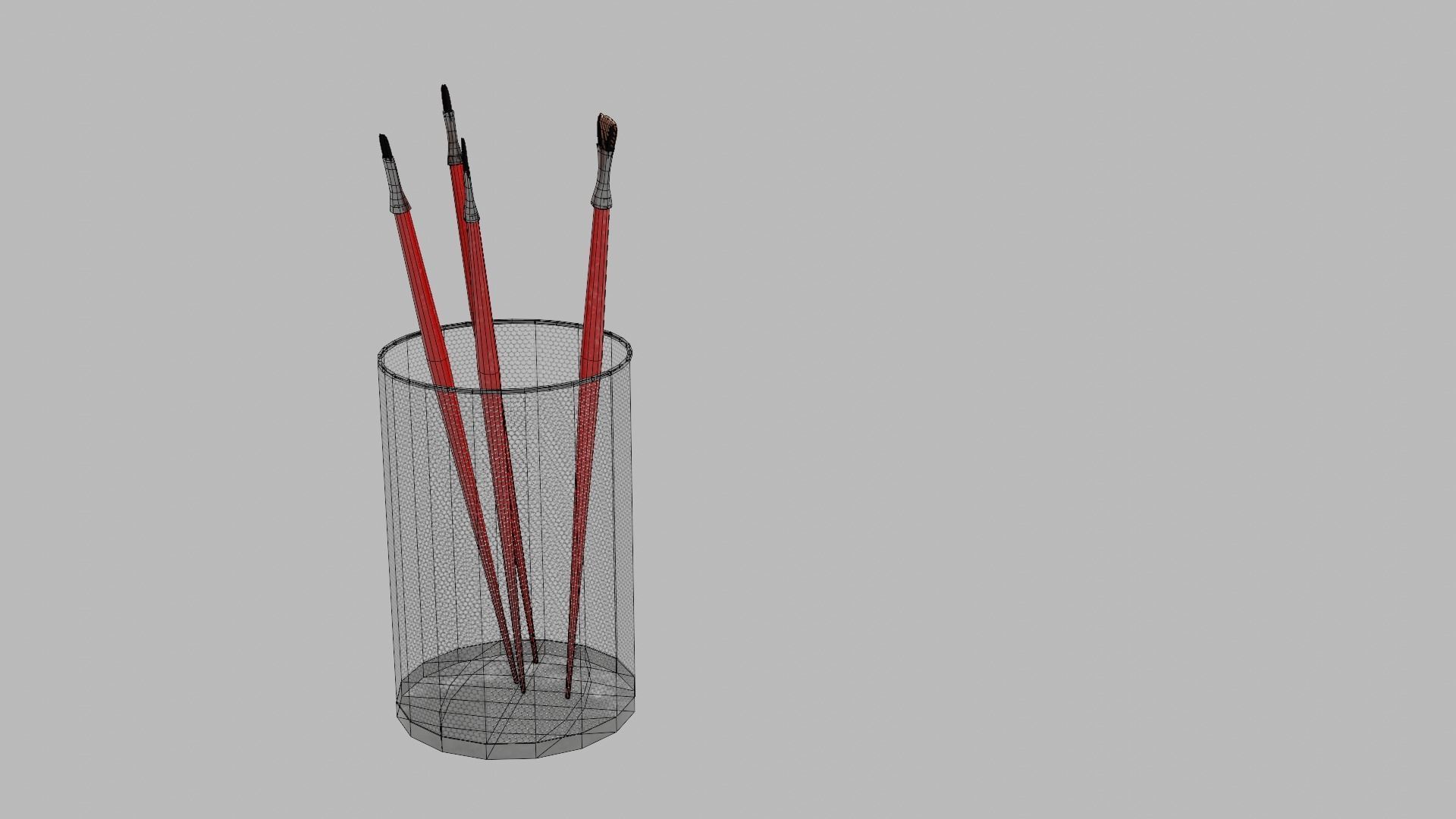 Realistic Brushes pot Low-poly 3D model_2