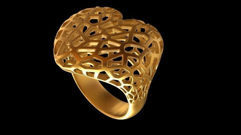 anillo corazon  voronoi heart ring 3D print model_1