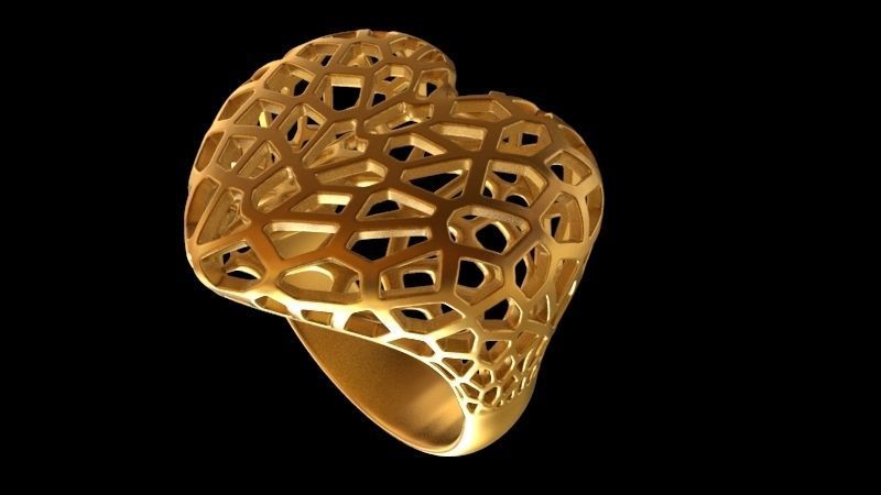 anillo corazon  voronoi heart ring 3D print model_2