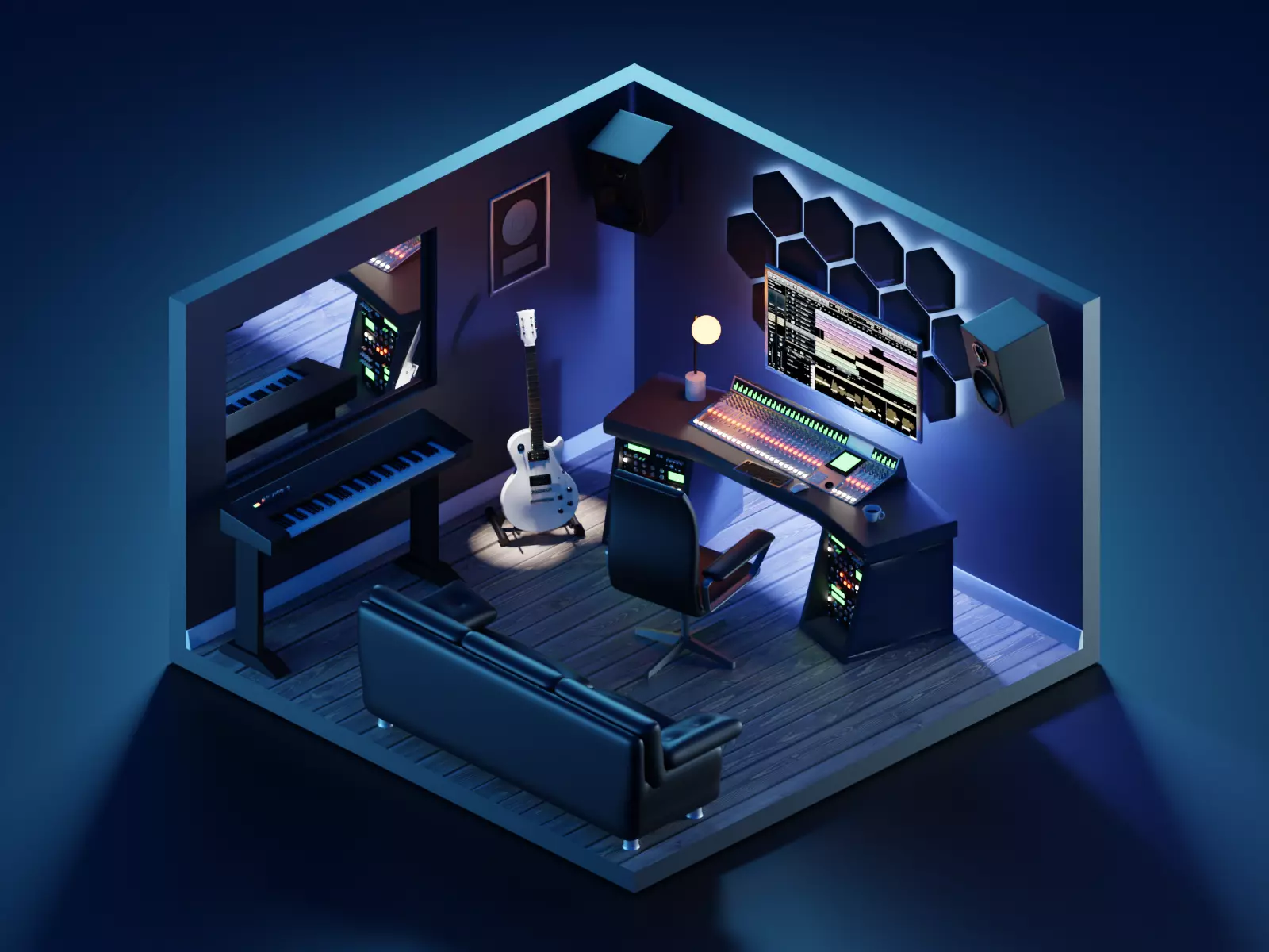 Isometric Recording Studio 3D model_0