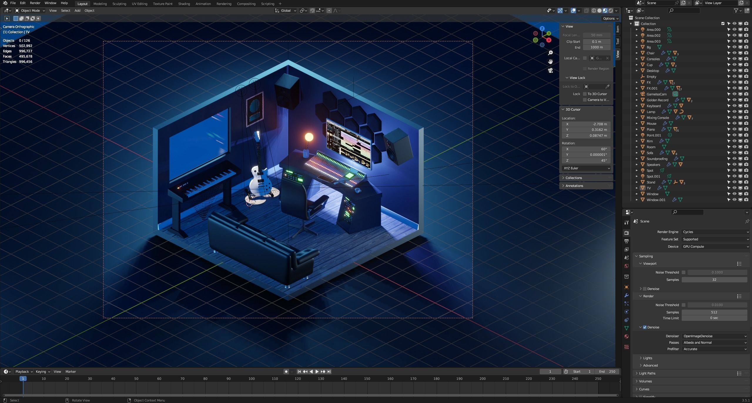 Isometric Recording Studio 3D model_3