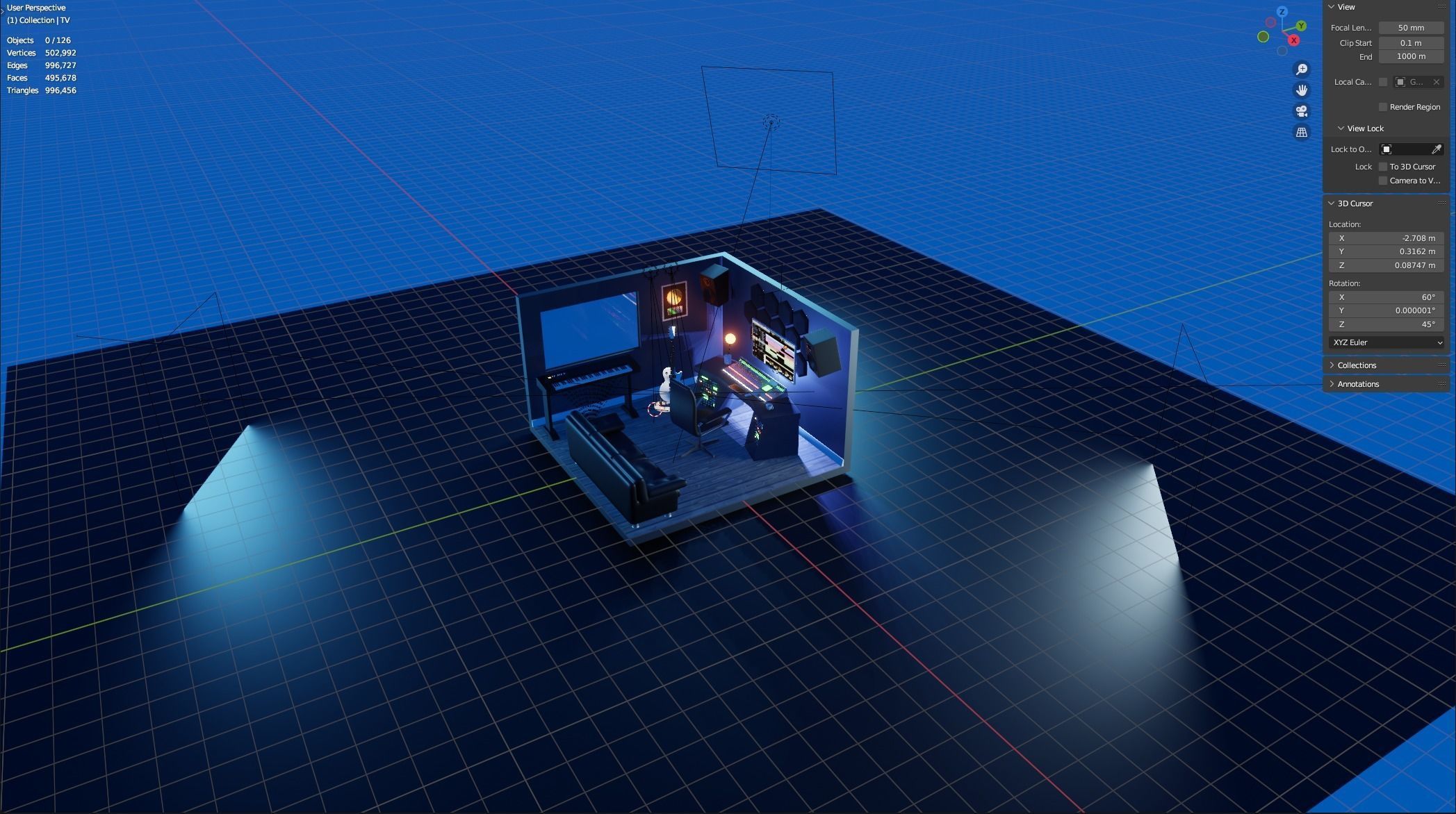 Isometric Recording Studio 3D model_2