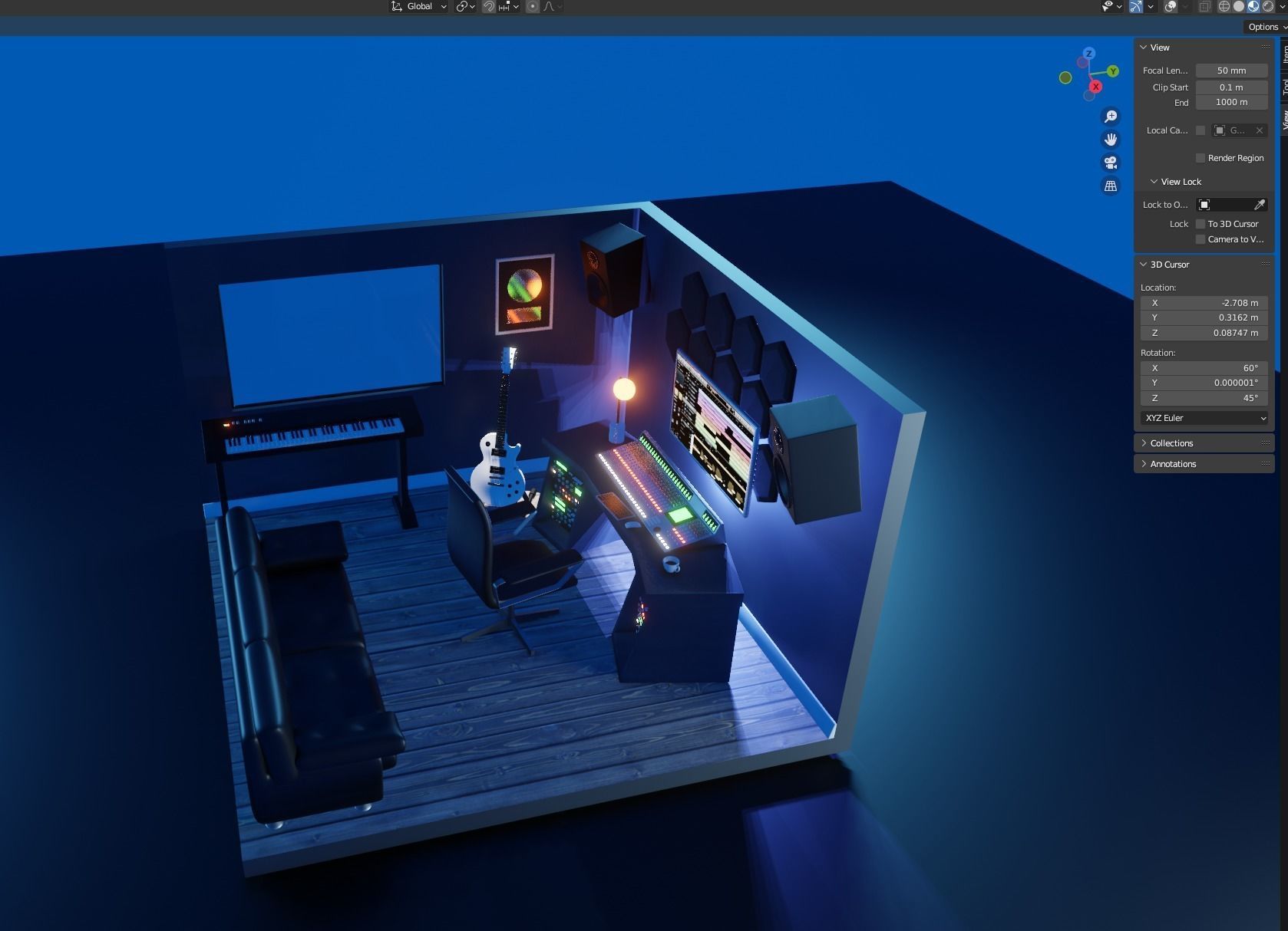 Isometric Recording Studio 3D model_1