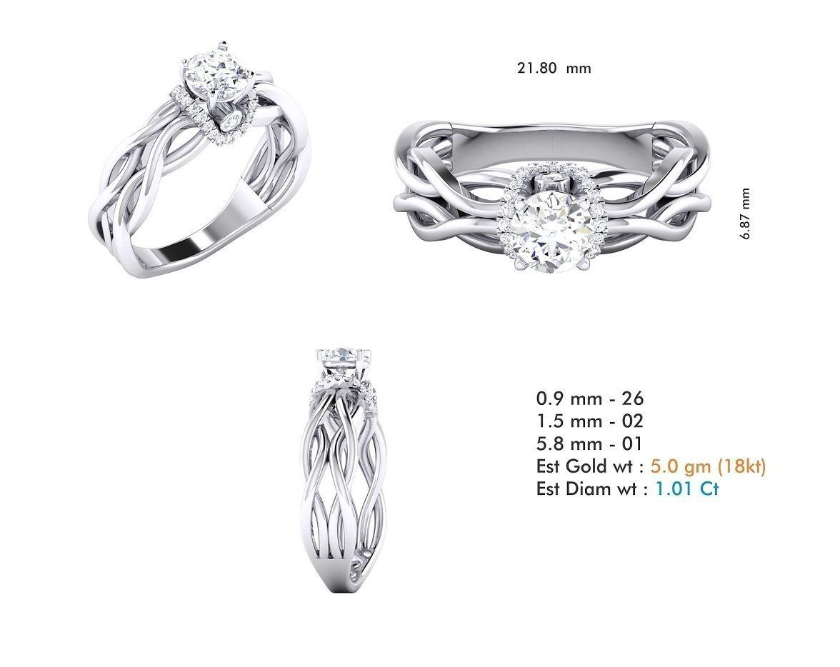 Woman Solitaire Ring 1003 3D print model_5