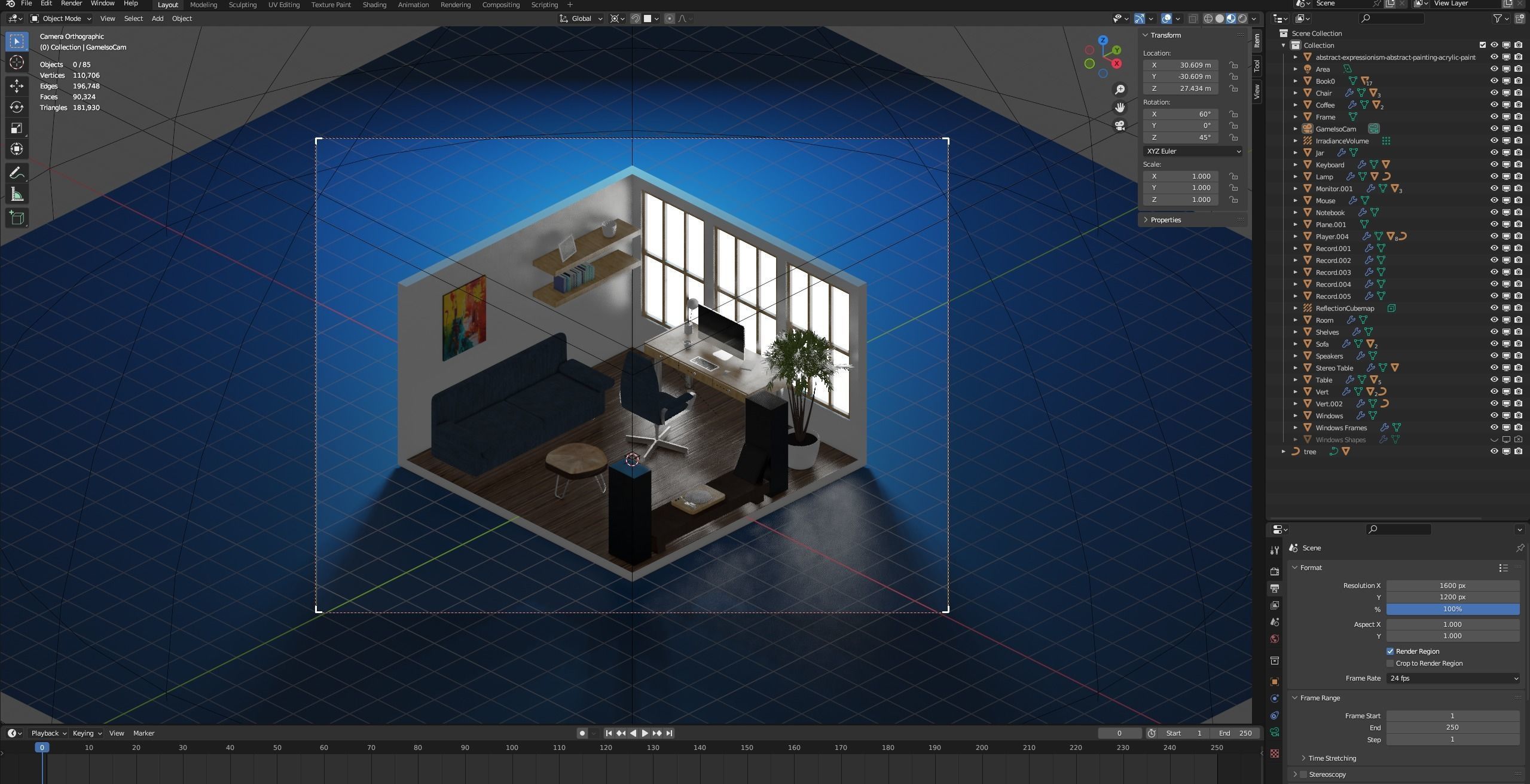 Isometric Study Room 3D model_2