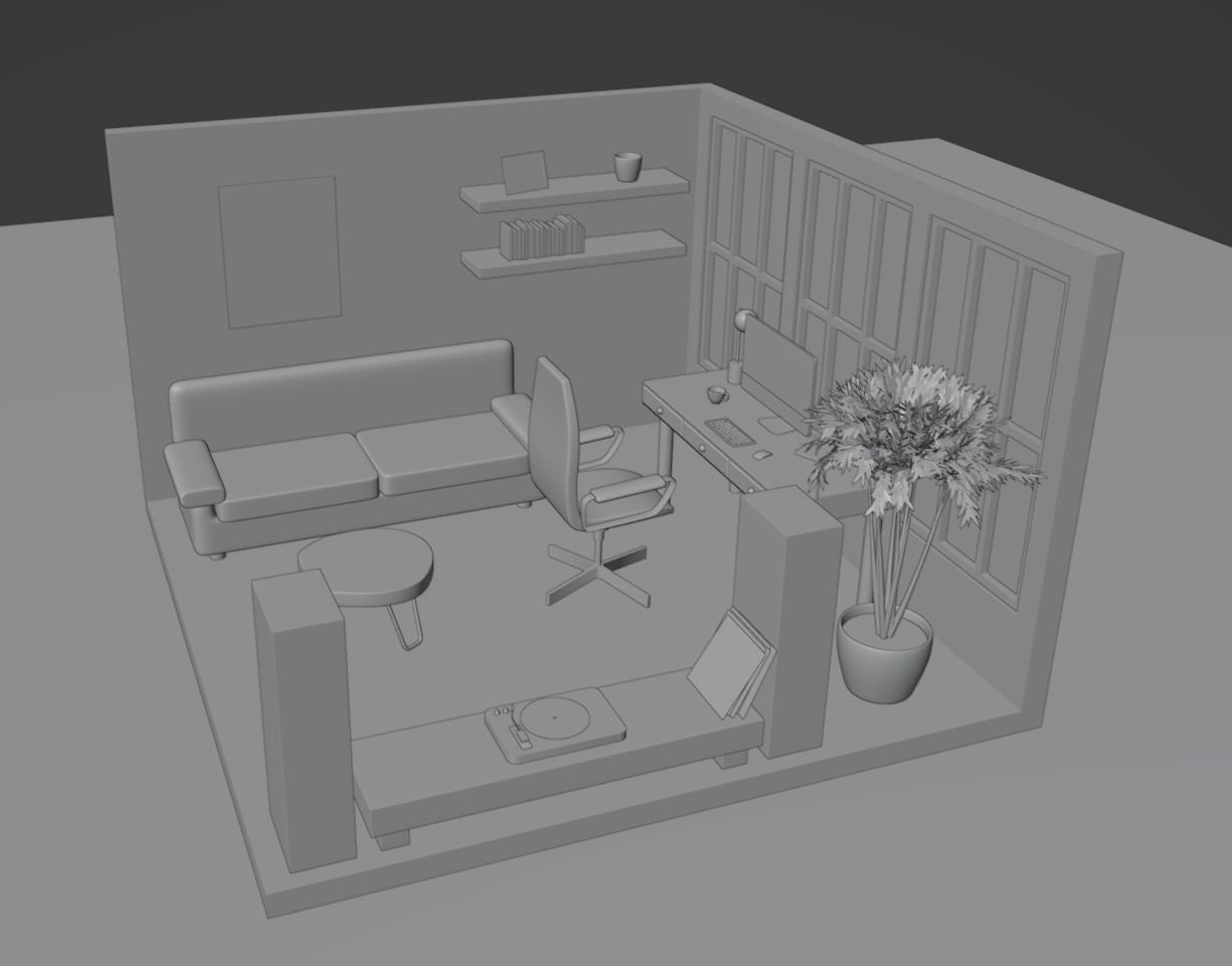 Isometric Study Room 3D model_4