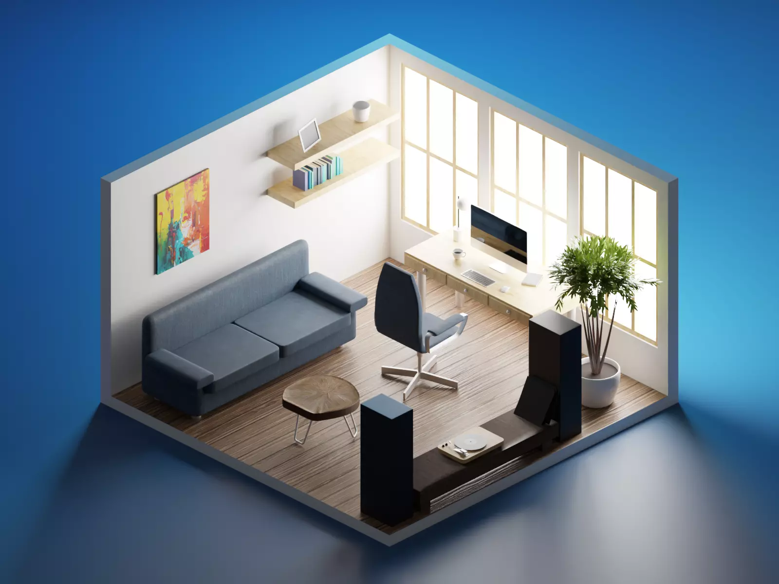 Isometric Study Room 3D model_0