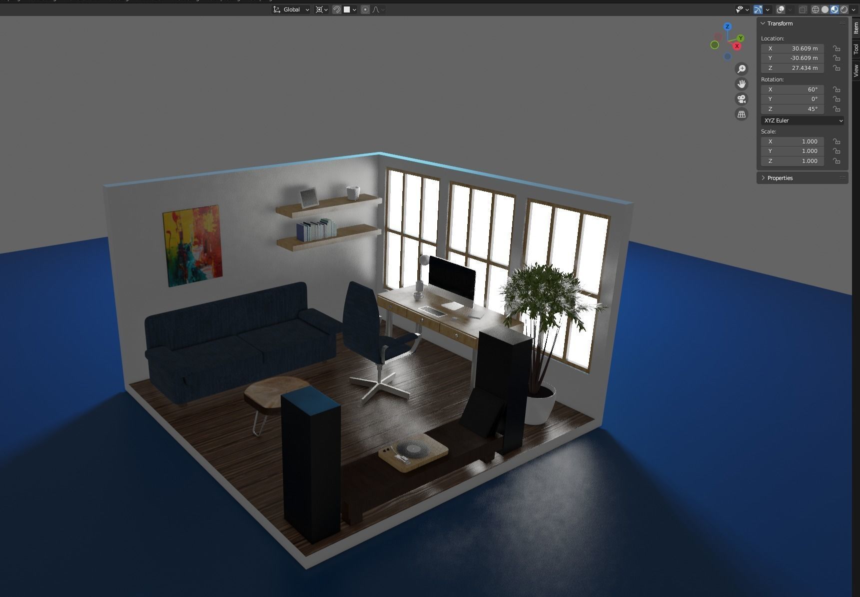 Isometric Study Room 3D model_1