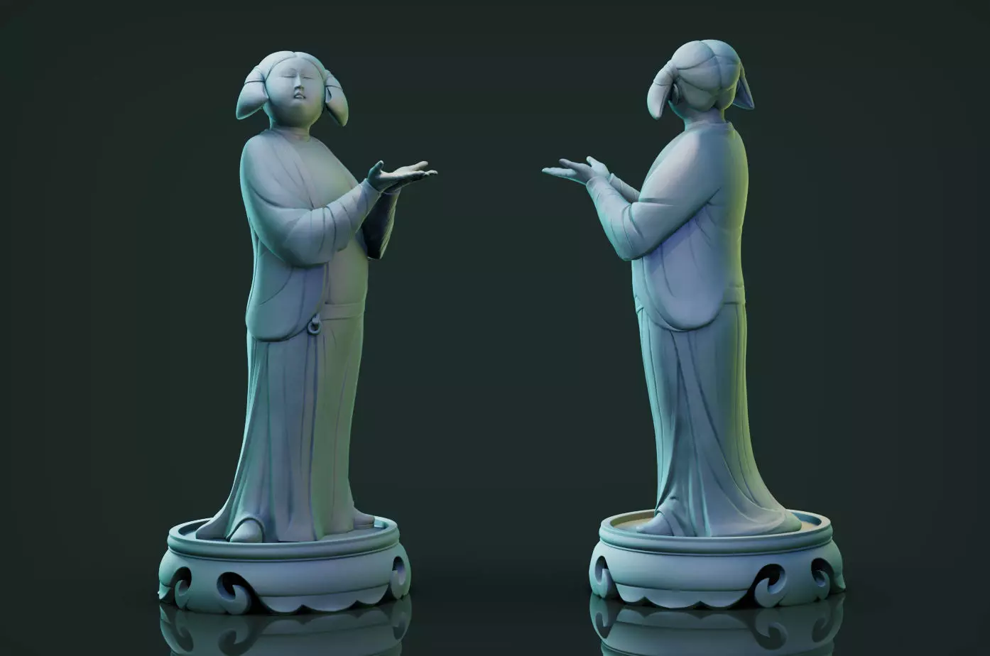 Chinese Tang Dynasty ladies pottery figurines sculpture  3D print model_0