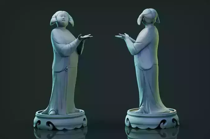 Chinese Tang Dynasty ladies pottery figurines sculpture  3D print model