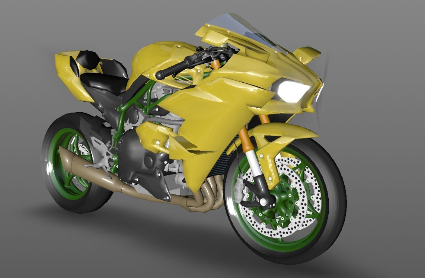Kawasaki Ninja H2R 3D model Sporst Bikes Games Low-poly 3D model_9