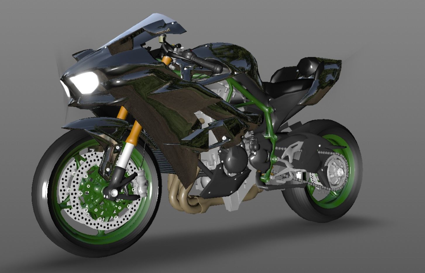 Kawasaki Ninja H2R 3D model Sporst Bikes Games Low-poly 3D model_13