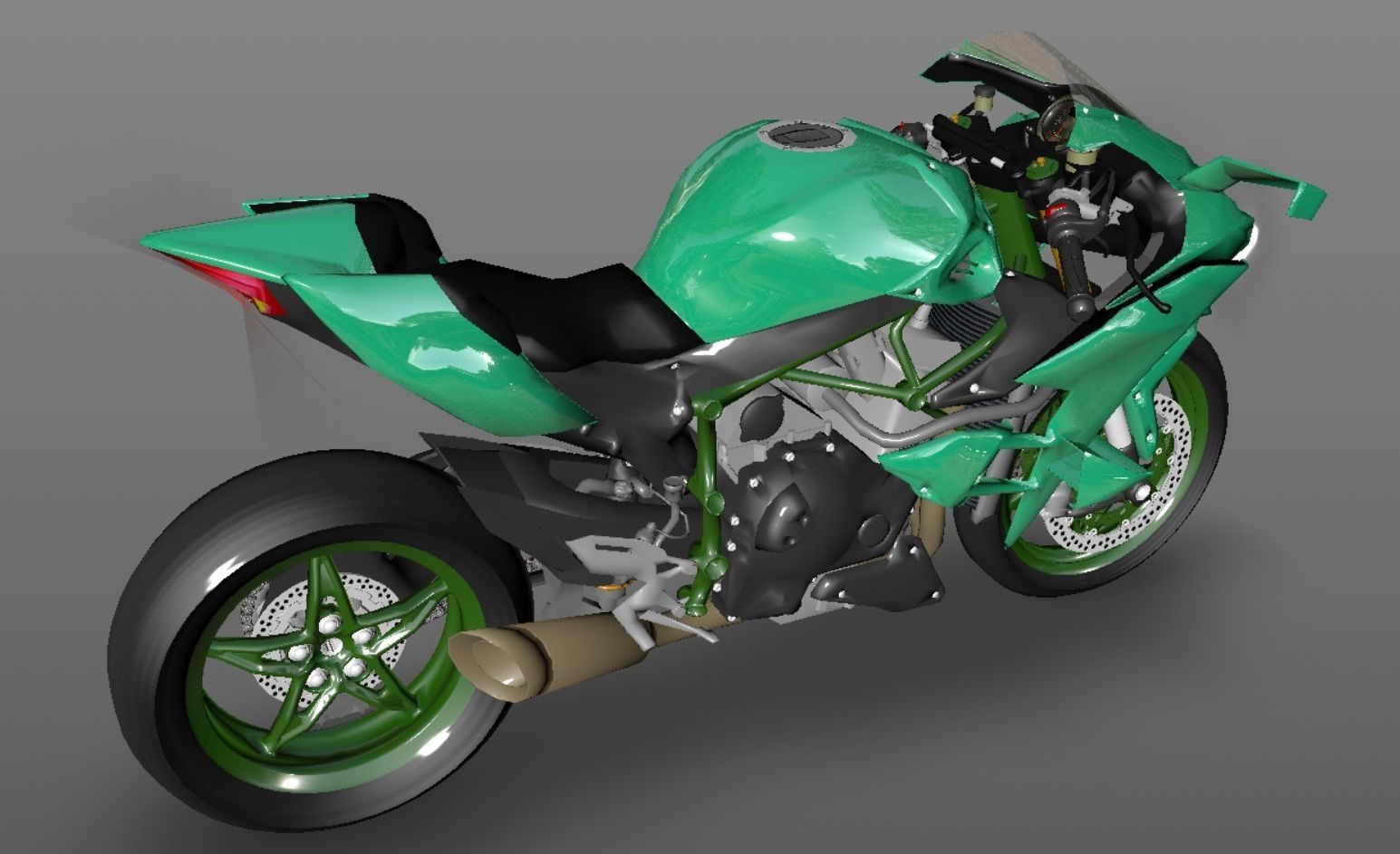 Kawasaki Ninja H2R 3D model Sporst Bikes Games Low-poly 3D model_10