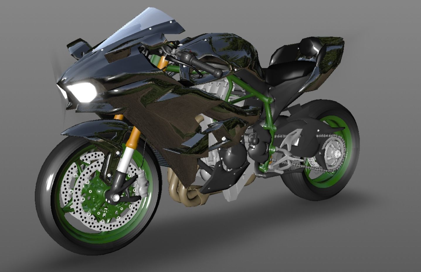 Kawasaki Ninja H2R 3D model Sporst Bikes Games Low-poly 3D model_4