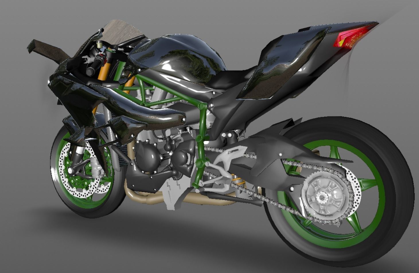 Kawasaki Ninja H2R 3D model Sporst Bikes Games Low-poly 3D model_7
