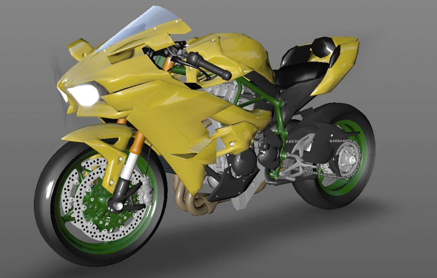Kawasaki Ninja H2R 3D model Sporst Bikes Games Low-poly 3D model_2