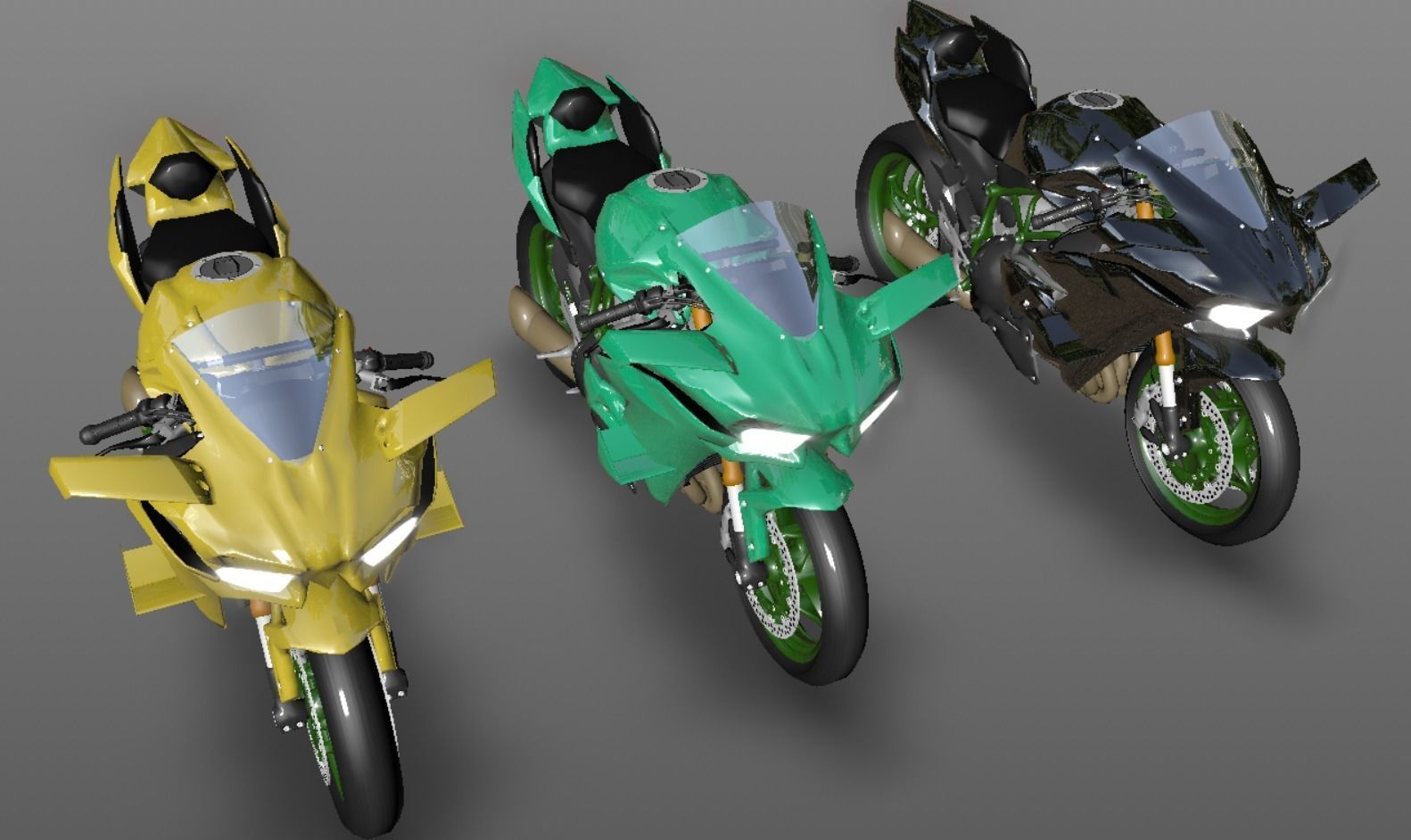 Kawasaki Ninja H2R 3D model Sporst Bikes Games Low-poly 3D model_16