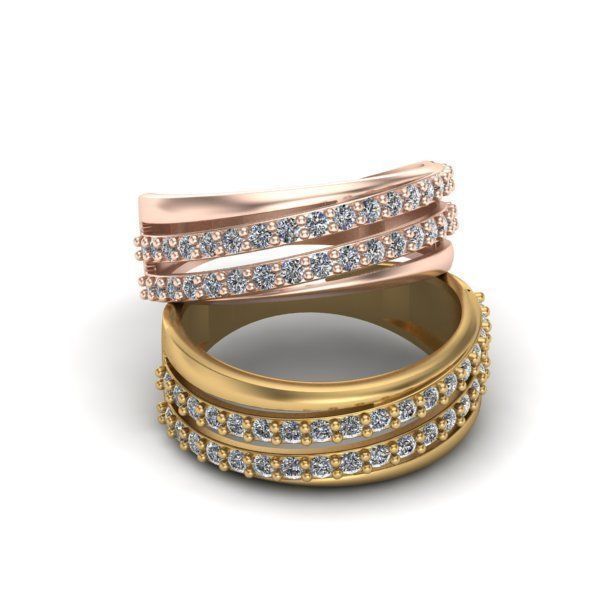 Ring with two gems strips 3D print model_3