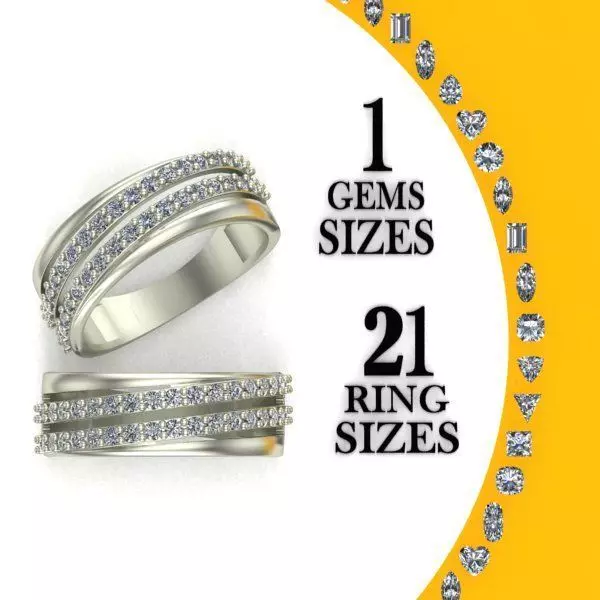 Ring with two gems strips 3D print model_0