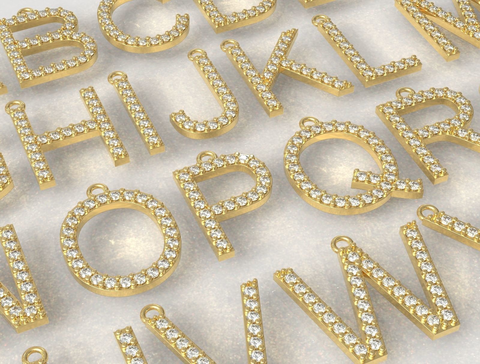 Diamond Alphabet Pendants- 15mm 3D print model_4
