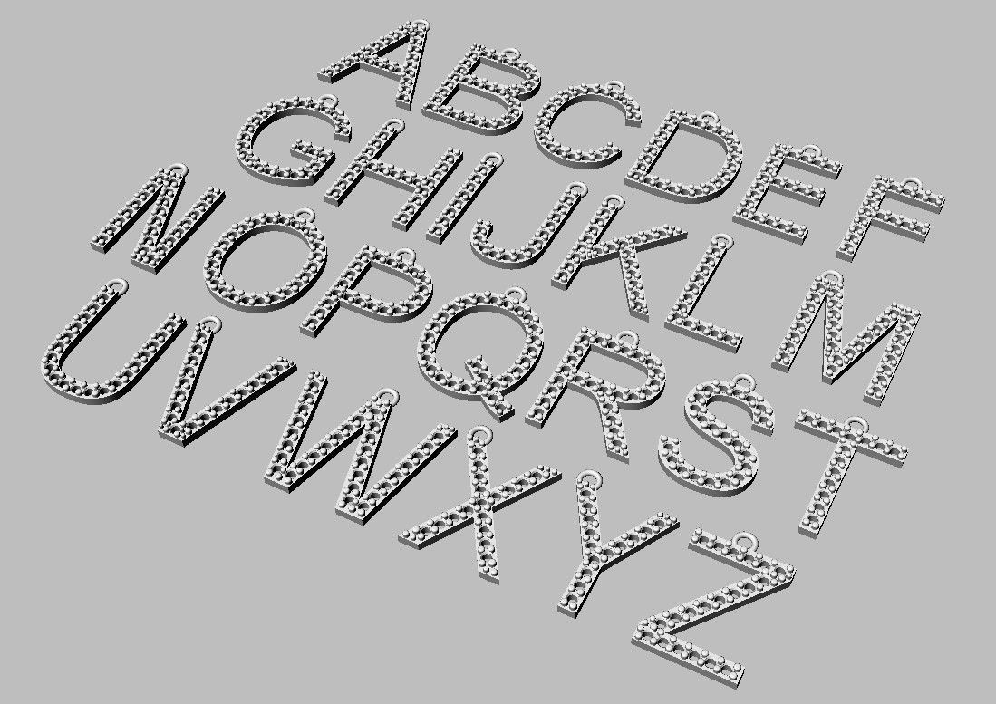 Diamond Alphabet Pendants- 15mm 3D print model_13
