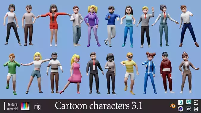 Cartoon characters 3 01 Low-poly 3D model