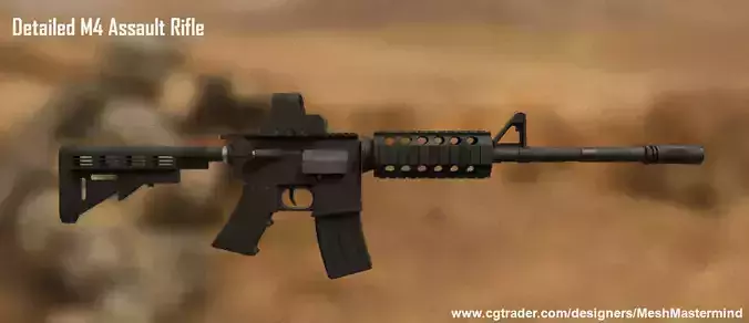 Detailed M4 Carbine Assault Rifle With Holographic Sight