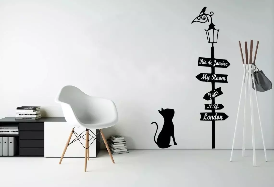 Cat and Sign 2D WALL ART 3D print model