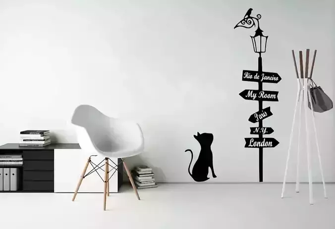 Cat and Sign 2D WALL ART 3D print model