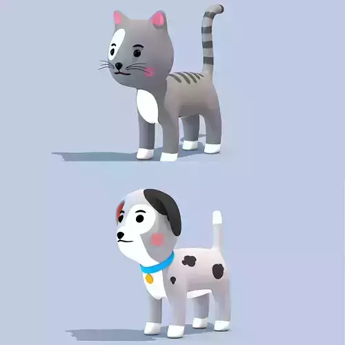 Cartoon Cat and Dog 3D Model Collection