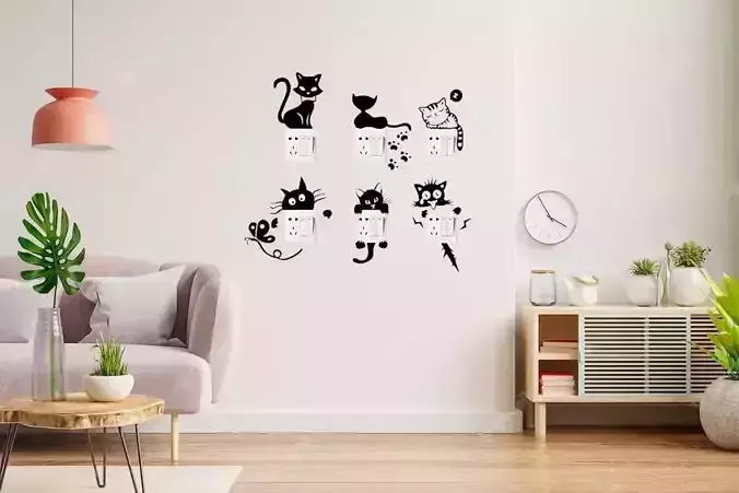 Cats of Light Switch 2D Wall Art  STL and SVG 3D print model