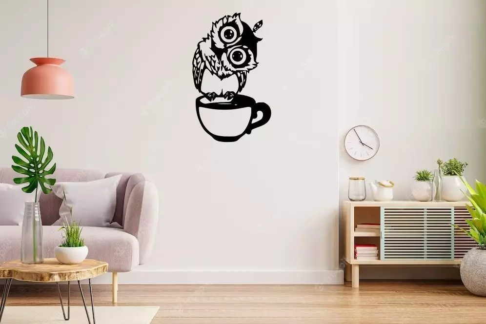 Coffee Owl Buho Cafe 2D Art STL and SVG 3D print model