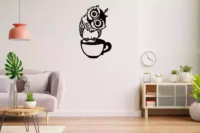Coffee Owl Buho Cafe 2D Art   STL and SVG 3D print model