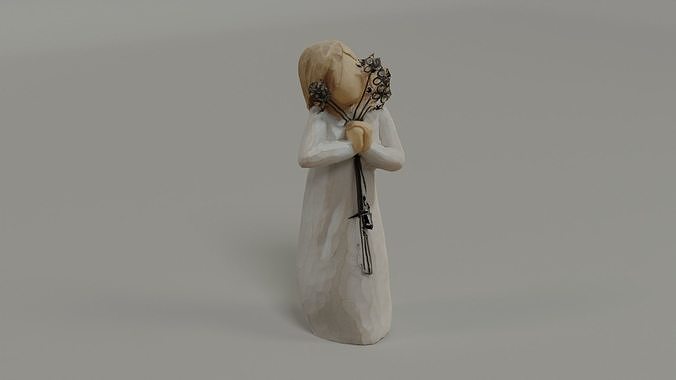 Wooden Flowergirl sculpture  Low-poly 3D model