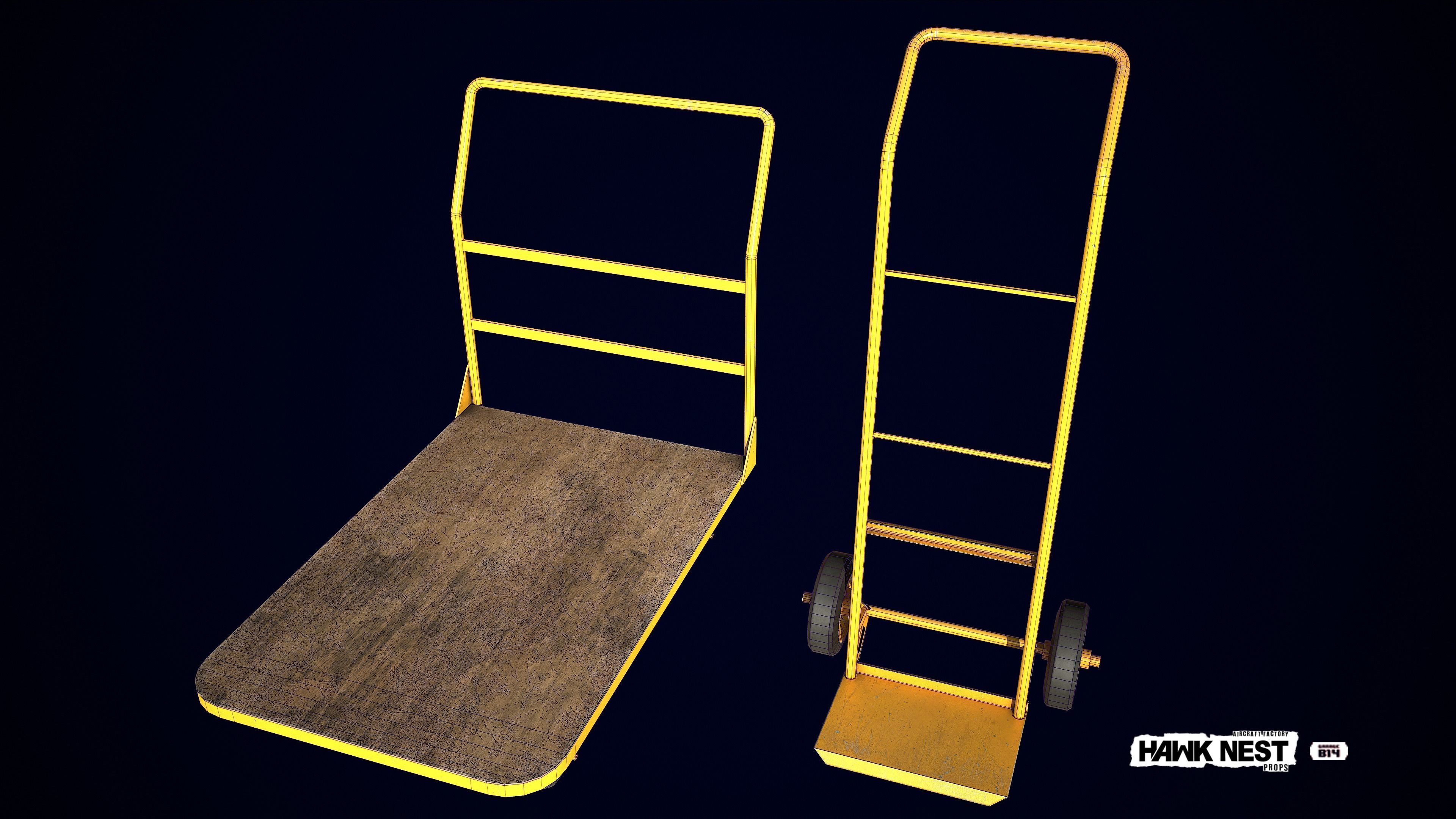 Baggage Cart and Sack Truck Low-poly 3D model_4