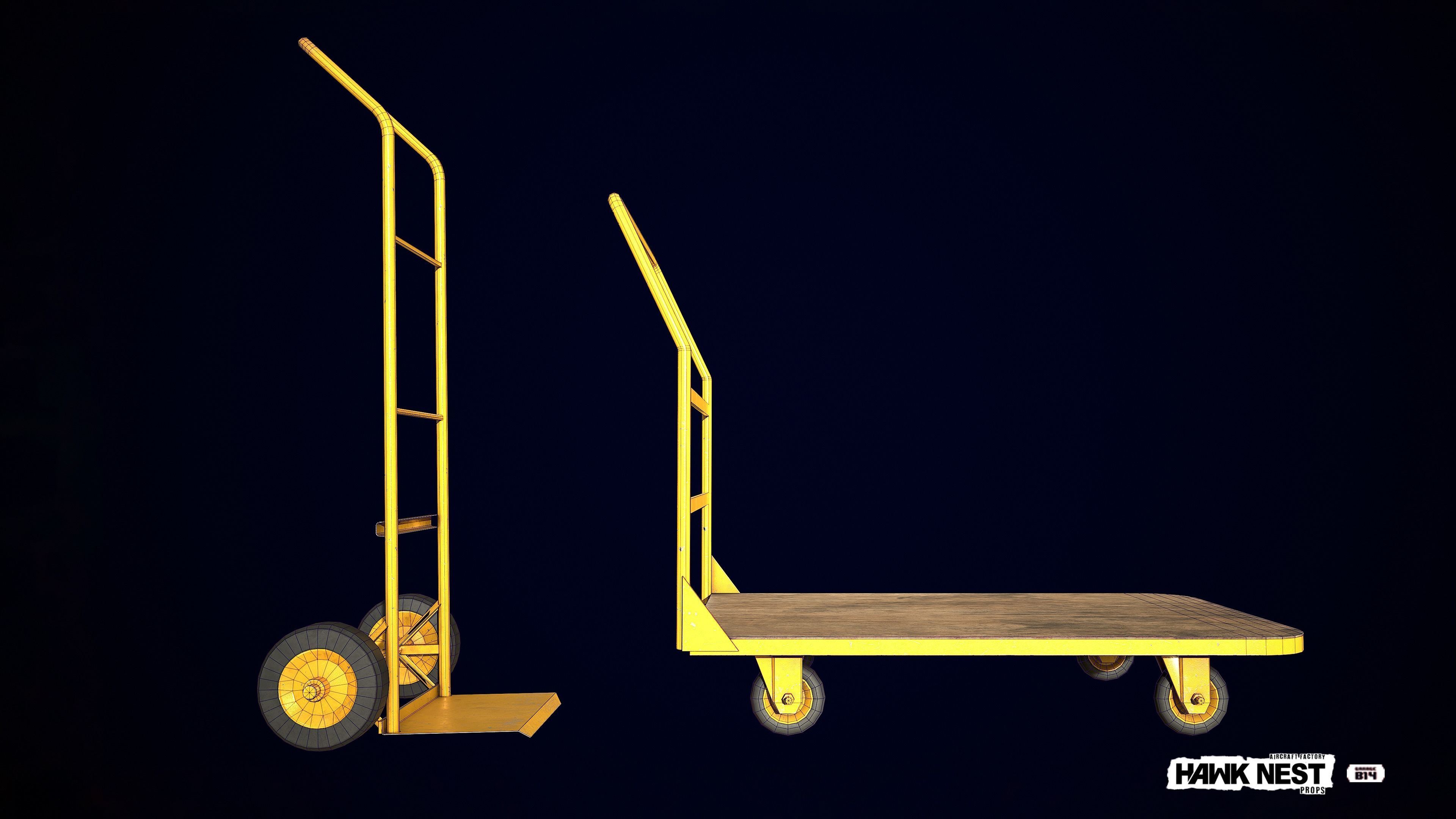 Baggage Cart and Sack Truck Low-poly 3D model_7
