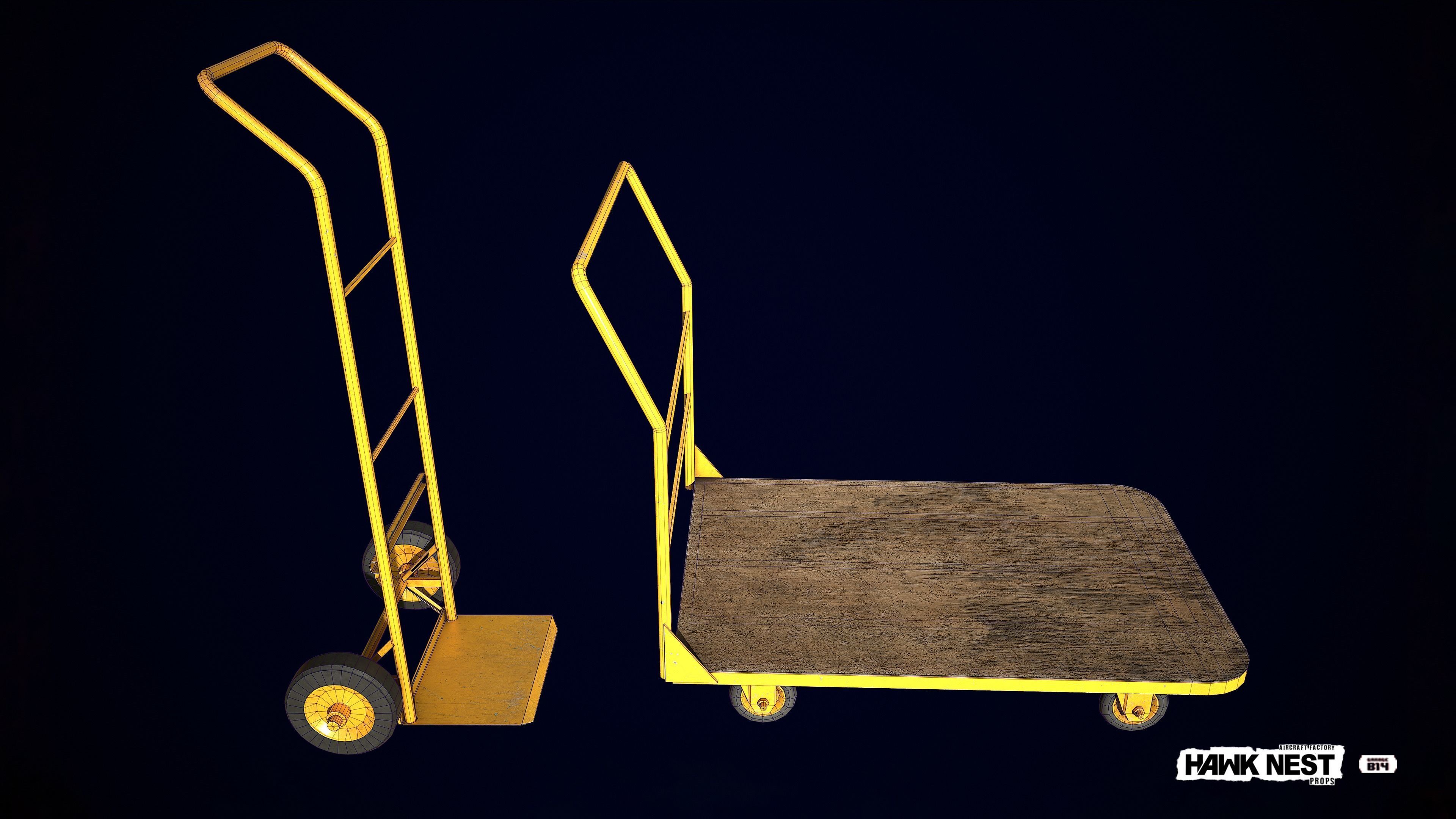 Baggage Cart and Sack Truck Low-poly 3D model_5