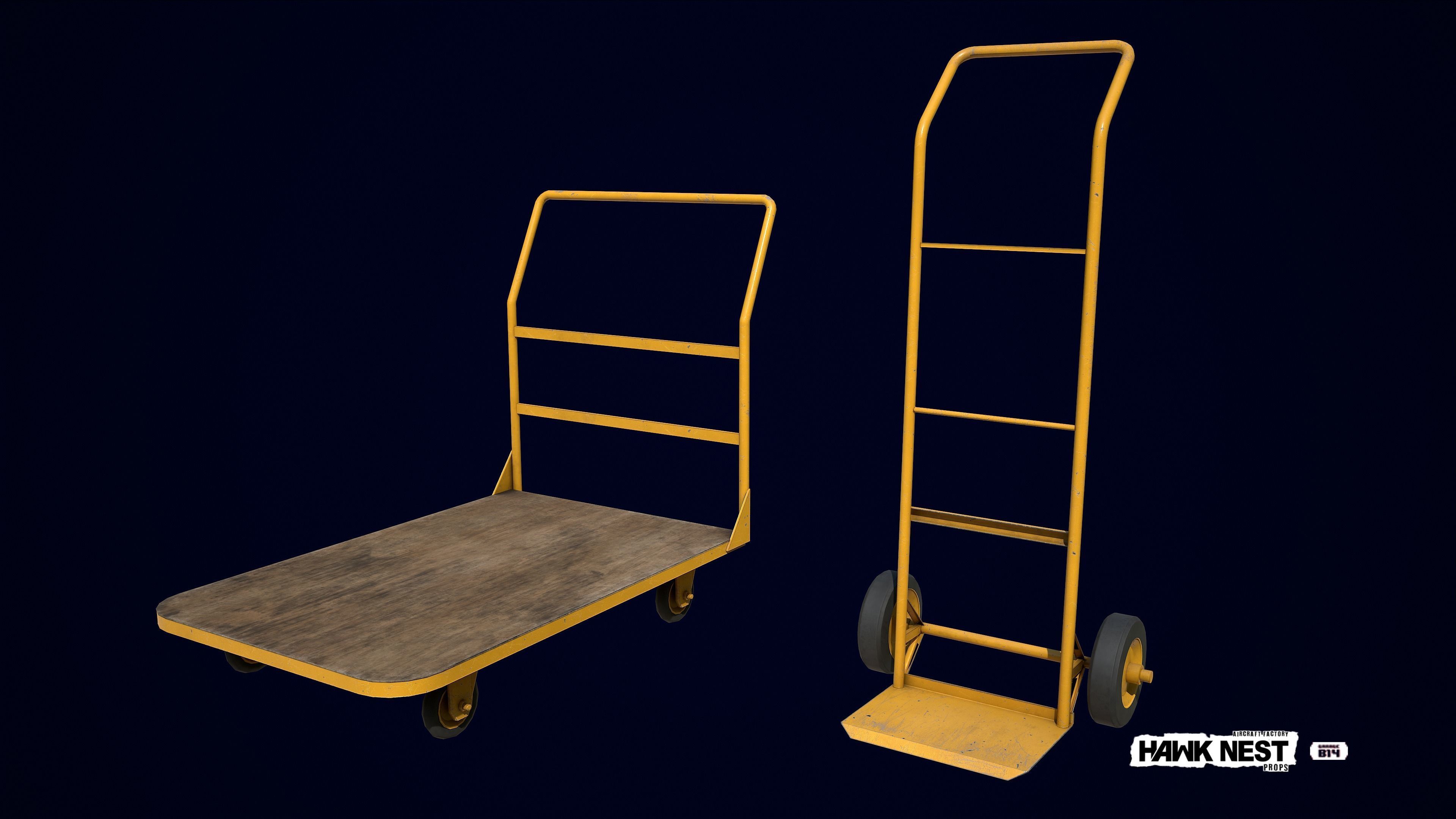 Baggage Cart and Sack Truck Low-poly 3D model_1