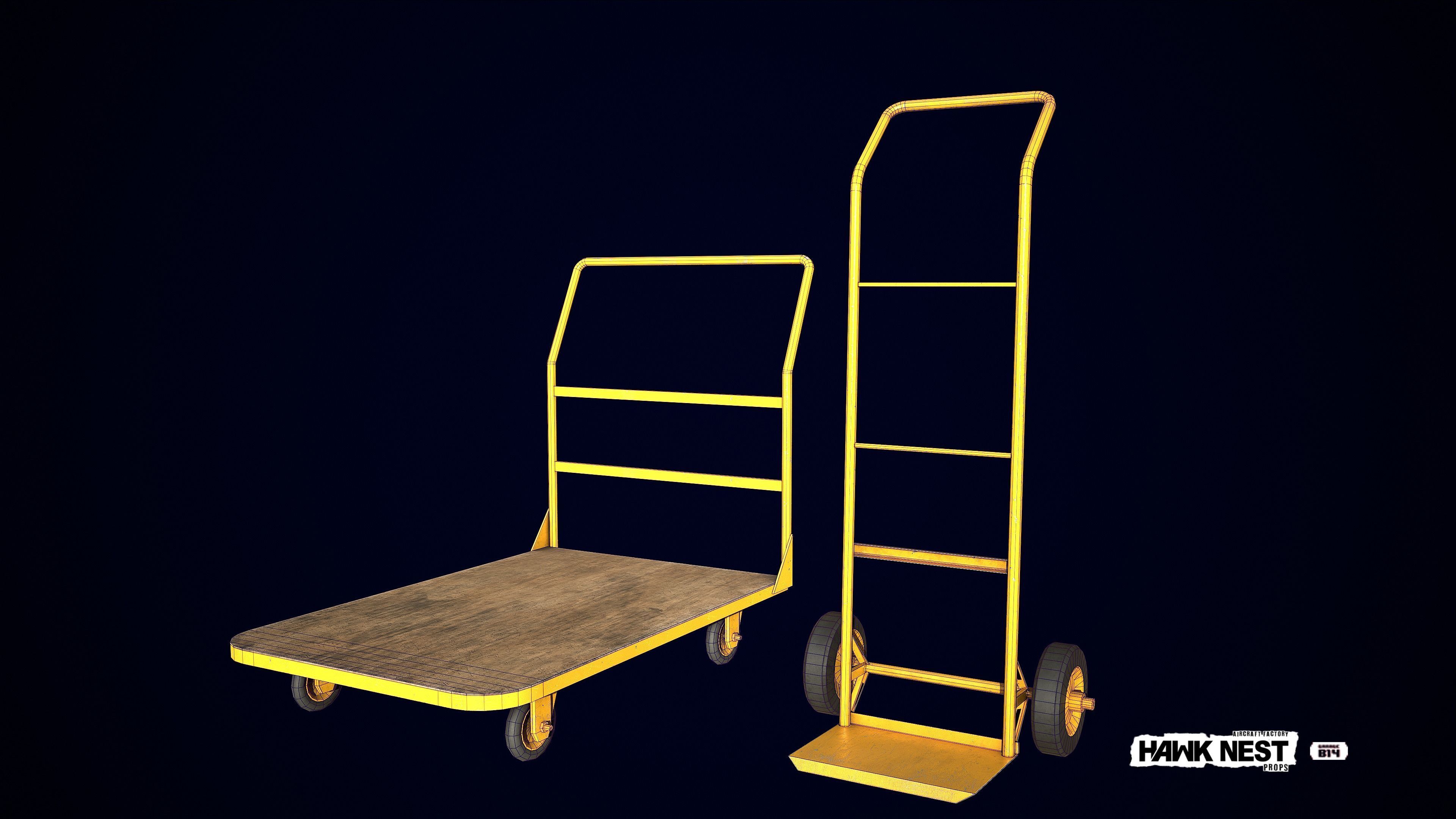 Baggage Cart and Sack Truck Low-poly 3D model_6