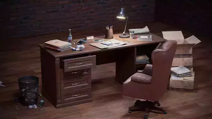 Detective office kit UE Low-poly 3D model