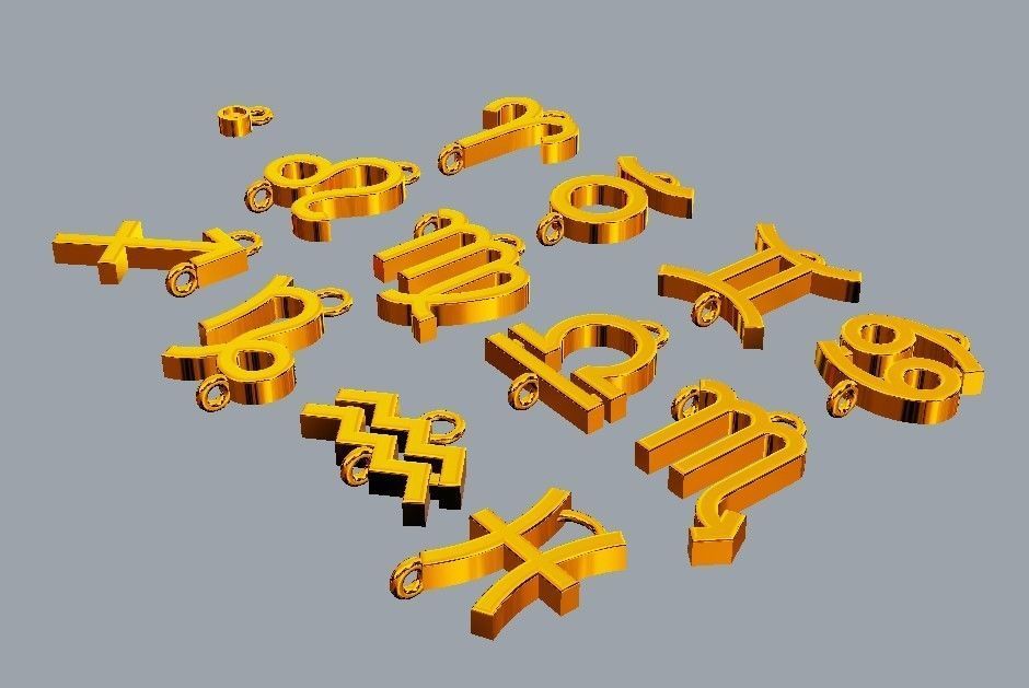 12 Zodiac Pendants with gemstone 3D print model_10