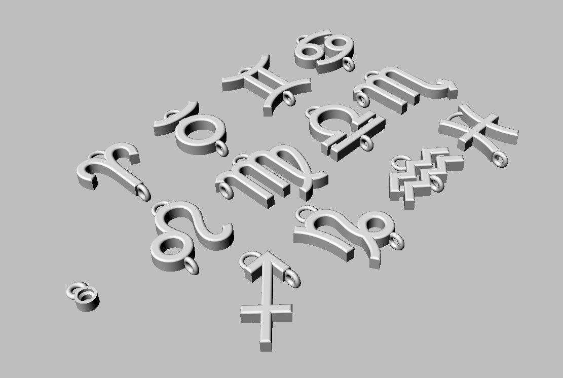 12 Zodiac Pendants with gemstone 3D print model_13