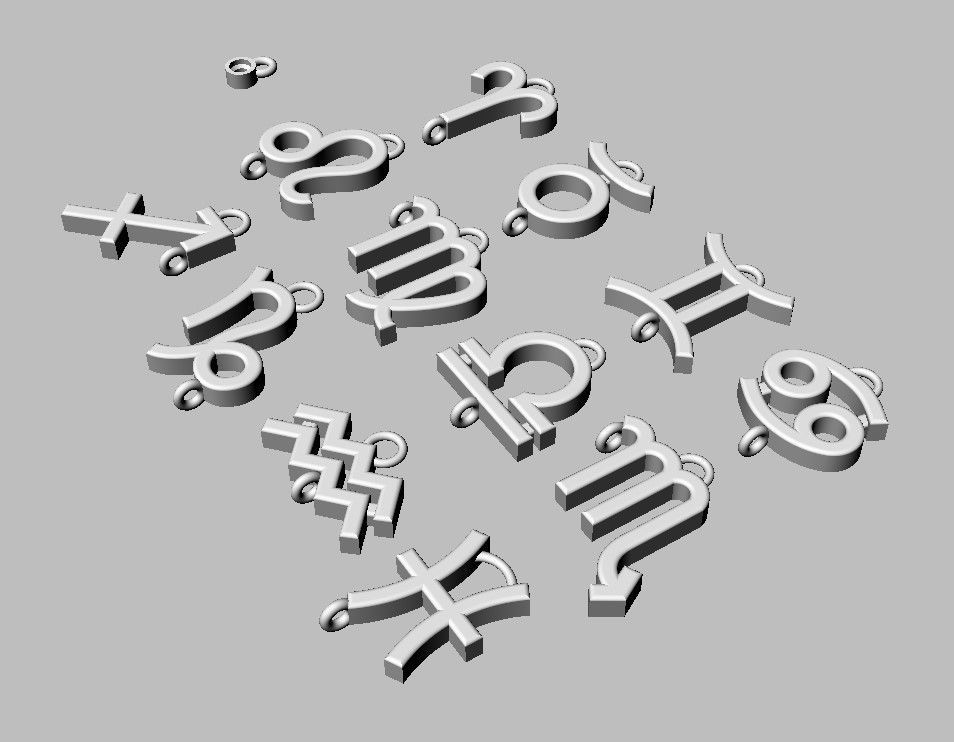 12 Zodiac Pendants with gemstone 3D print model_12