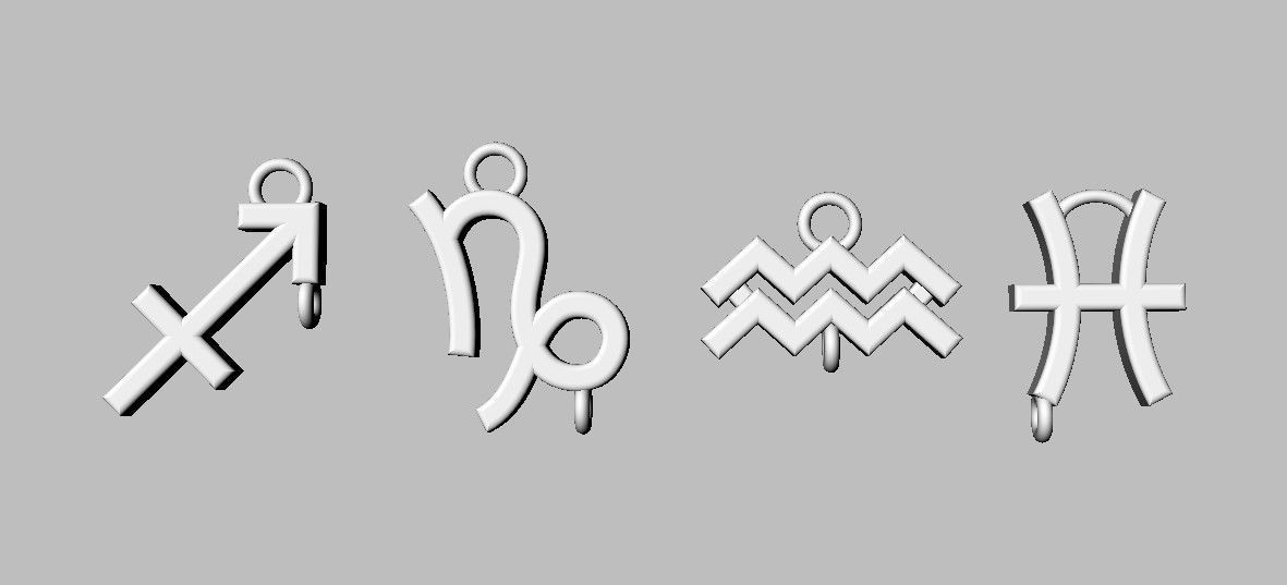 12 Zodiac Pendants with gemstone 3D print model_18
