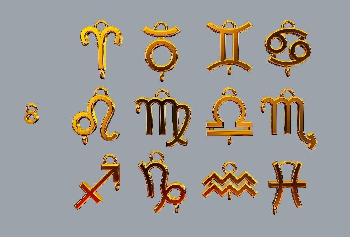 12 Zodiac Pendants with gemstone 3D print model_9